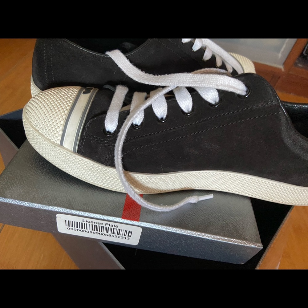 Prada Womens Black Suede Calzature Donna Sneakers Lace Up Size EU 39. US 9